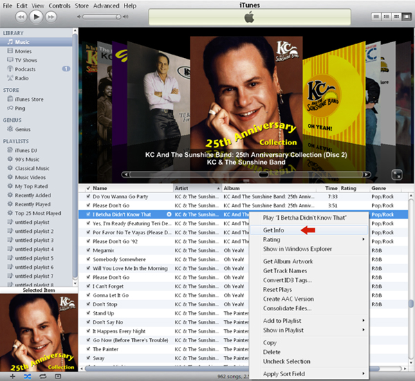 iTunes screen shot for adding album art